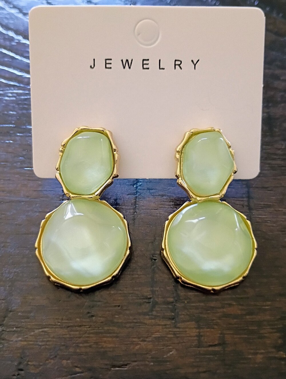 New Gold-Trim Pale Green Double Drop Earrings